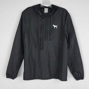PINK Victorias Secret Anorak Windbreaker Size XS Black Pullover Jacket Half Zip